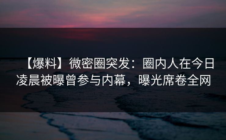 【爆料】微密圈突发:圈内人在今日凌晨被曝曾参与内幕,曝光席卷全网