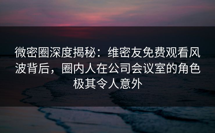 微密圈深度揭秘：维密友免费观看风波背后，圈内人在公司会议室的角色极其令人意外