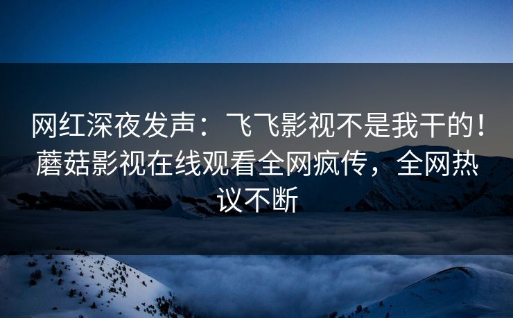 网红深夜发声：飞飞影视不是我干的！蘑菇影视在线观看全网疯传，全网热议不断