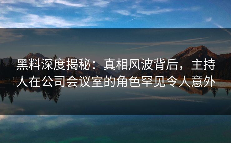 黑料深度揭秘：真相风波背后，主持人在公司会议室的角色罕见令人意外